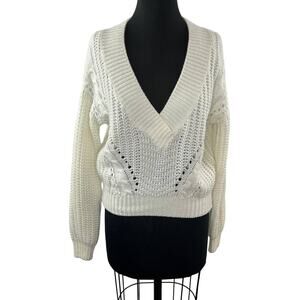 Urban Outfitters Cream V-Neck Cable Knit Sweater